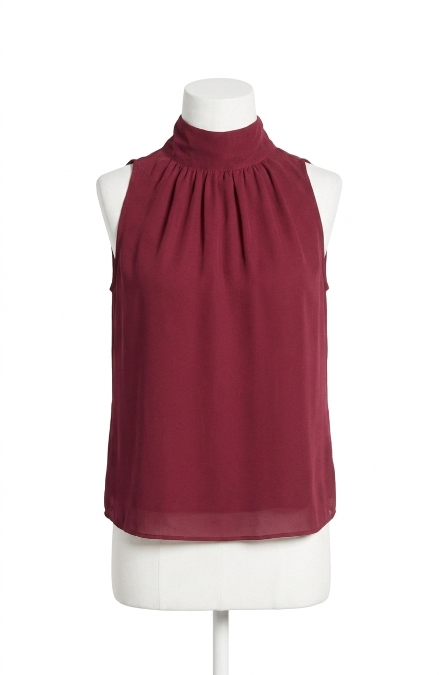 NEW FRENCH CONNECTION marina chiffon sleeveless bow top in cabernet